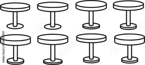 A collection of eight unique stool designs with varying top shapes and leg styles Vector
