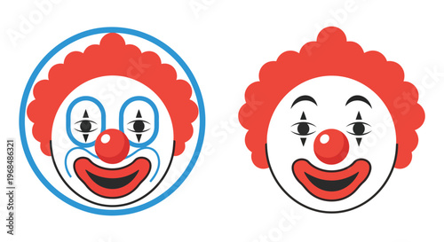 Two happy circus clown faces with red hair illustration vector design