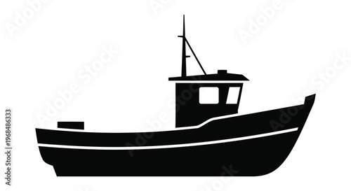 Simple vector illustration of a traditional fishing boat silhouette for maritime themes