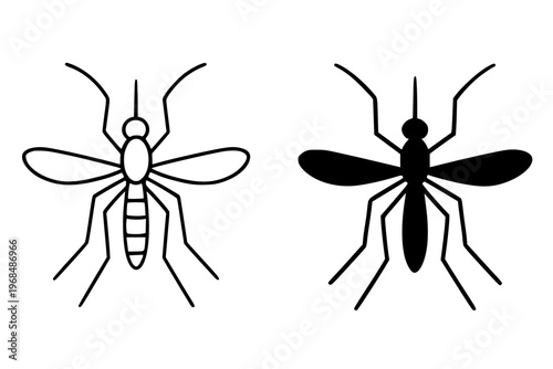 Mosquito vector icon, outline and silhouette, for animal or insect design, isolated on transparent background PNG