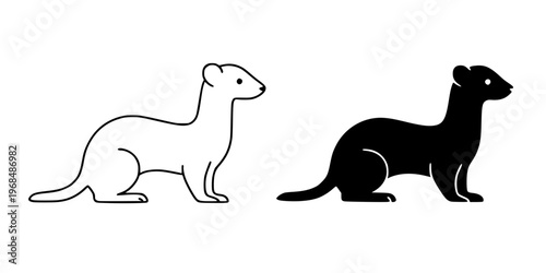Weasel vector icon, outline and silhouette, for animal or wildlife design, isolated on transparent background PNG