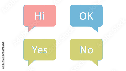 Communication Bubbles: Expressive bubbles convey essential messages like Hi, OK, Yes, and No. These vibrant speech bubbles, symbolizing dialogue and agreement, stand for straightforward communication.