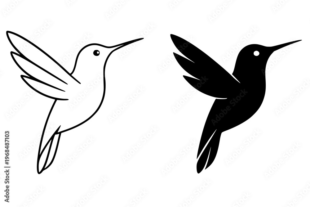 Obraz premium Hummingbird vector icon, outline and silhouette, for animal or wildlife design, isolated on transparent background PNG