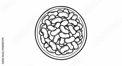 A bowl of white kidney beans drawn in outline on a white background