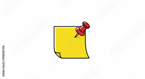 A bright yellow sticky note with a red thumbtack holding it down