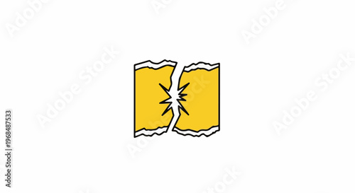 A bright yellow rectangle torn in half, with jagged edges