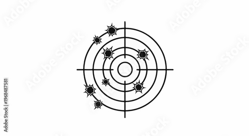 A bullseye target with multiple bullet holes scattered across it