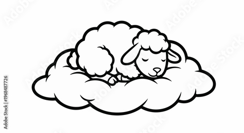 A cartoon sheep peacefully sleeps on a fluffy cloud