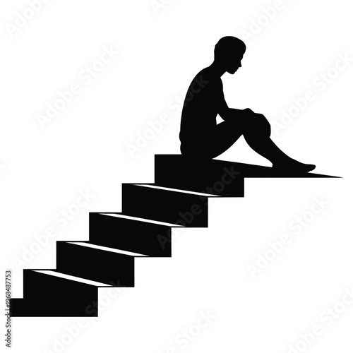 A solitary figure sits on steps head downcast evoking feelings of loneliness and contemplation silhouette