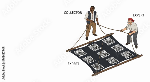 Expert evaluation of gathered items by collector and expert collaboratively working together. Expert evaluation process involves meticulous handling of items on a structured net,