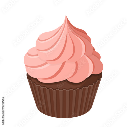 Cute Strawberry Cupcake Dessert Cartoon Vector Illustration