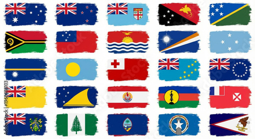 Collection of Flags from Oceania and the Pacific Islands with a Distressed Texture