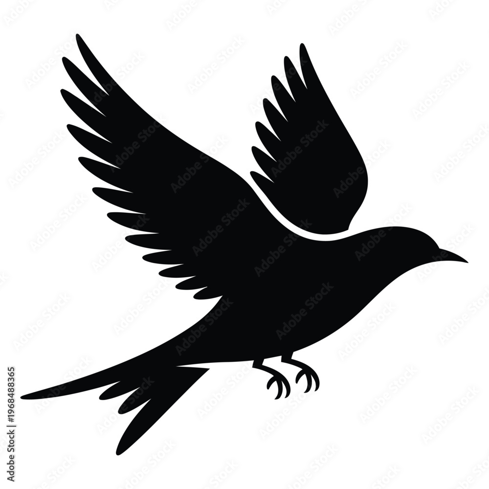 Fototapeta premium A striking black bird in flight wings outstretched a minimalist graphic silhouette