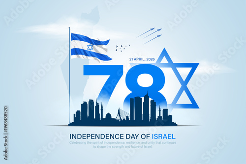 Israel Independence Day 78th celebration with flag and blue background design, vector illustration for banner, poster, social media post.
