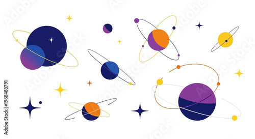 Minimalist stylized planet and star vector illustration set