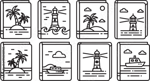 Illustrations of coastal scenes showing human impact on the environment Vector