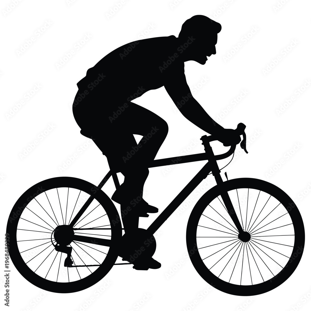 Obraz premium A cyclist rides a road bike depicted in a striking black silhouette
