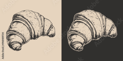 Vintage retro engraving woodcut style sketch draw paint of croissant nakery dessert bread tradition. Monochrome style illustration