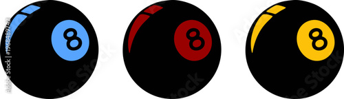 Set of Three Colorful Eight Ball Billiard Icons