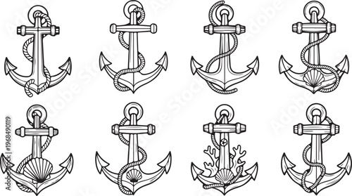 Detailed illustrations of various chair designs in line drawing style Vector