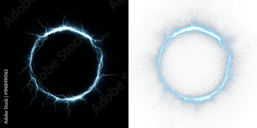 Bild auf Leinwand Electric blue circle with lightning effects on a transparent background created
