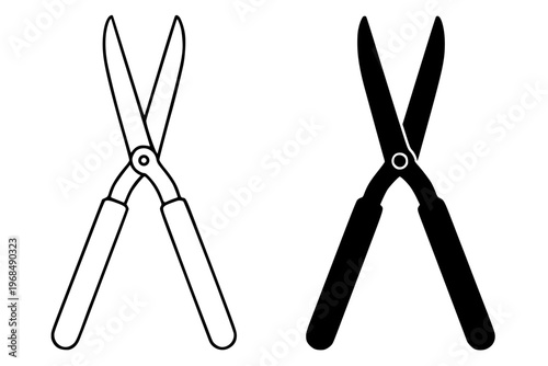Hedge shears vector icon, outline and silhouette, for garden equipment design, isolated on transparent background PNG