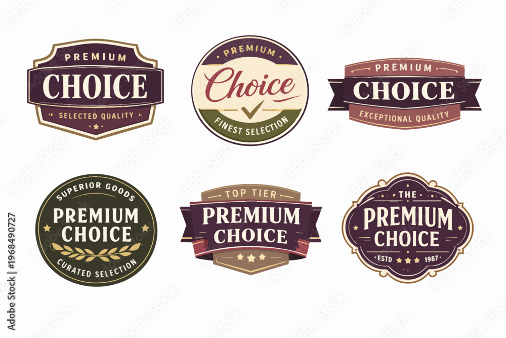 Fototapeta premium Premium choice product labels set featuring vintage design elements for high quality badge branding