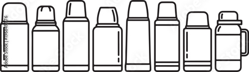 A series of eight abstract geometric shapes arranged in a horizontal row Vector