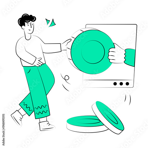 A sketchy style illustration representing a person making an online payment 

