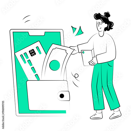 A doodle style illustration depicting a digital wallet

