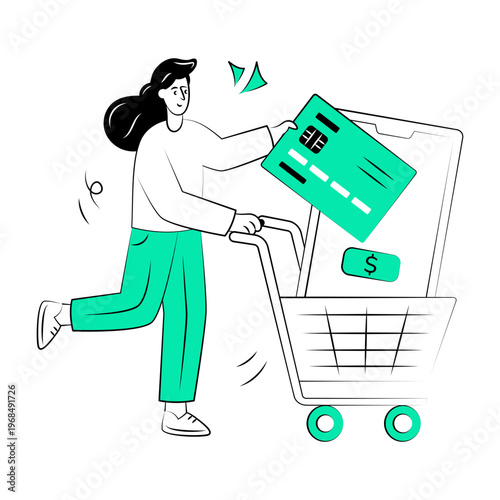 A hand drawn illustration showing checkout