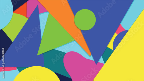 Colorful, layered geometric shapes forming an abstract composition