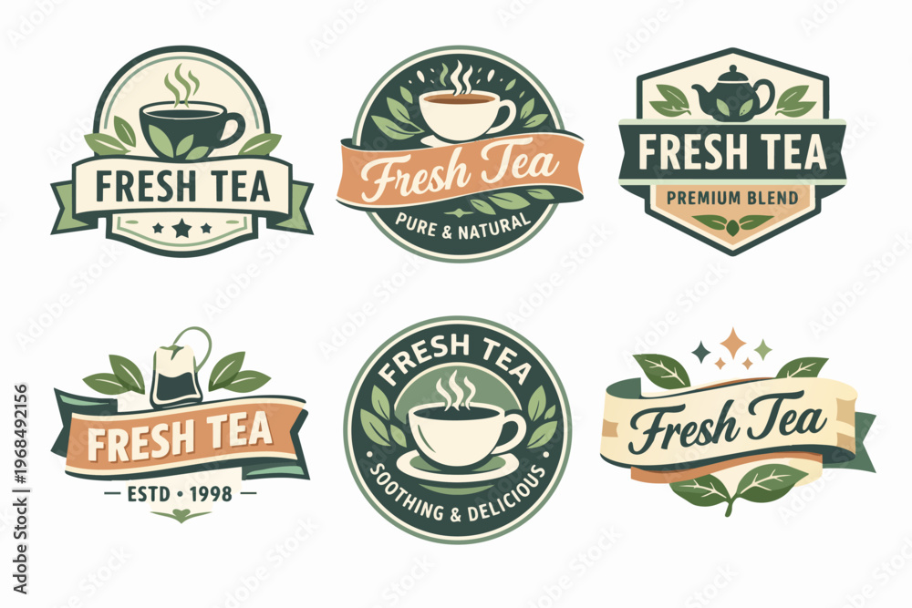 Obraz premium Fresh tea labels and organic badges collection designing premium natural beverage branding