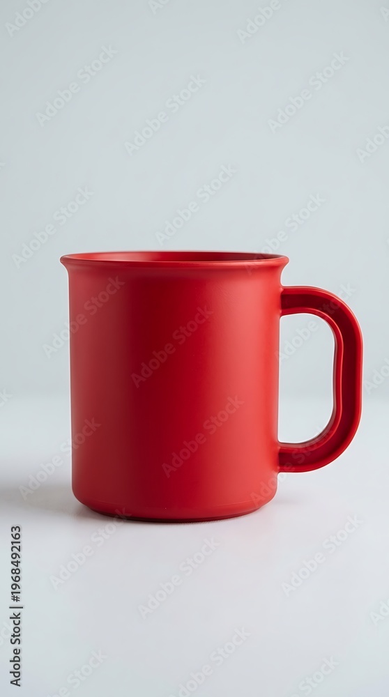 Fototapeta premium Red plastic mug with handle for hot beverages