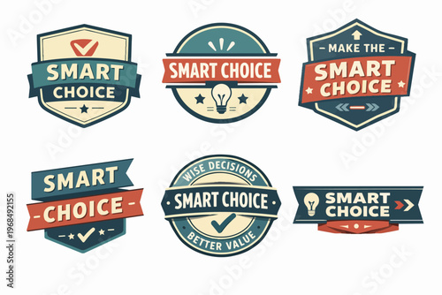 Smart choice badges and labels collection featuring vintage design elements for product quality and wise decision making
