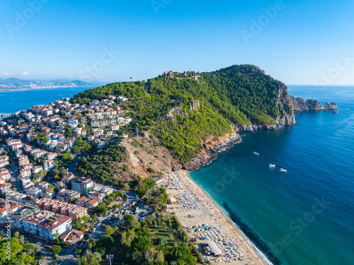 Fotografie Alanya Castle(Alanya Kalesi) and Cleopatra Beach (Kleopatra Sahili) Drone Photo,