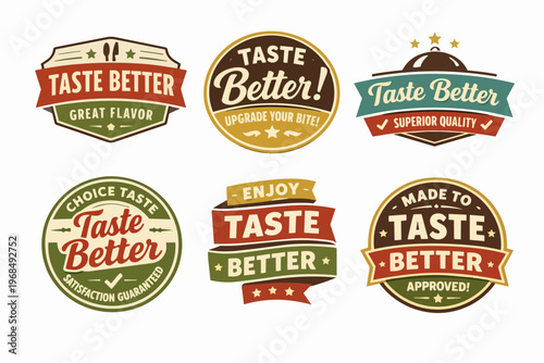 Vintage taste better labels collection for quality food and restaurants, offering superior flavor and satisfaction