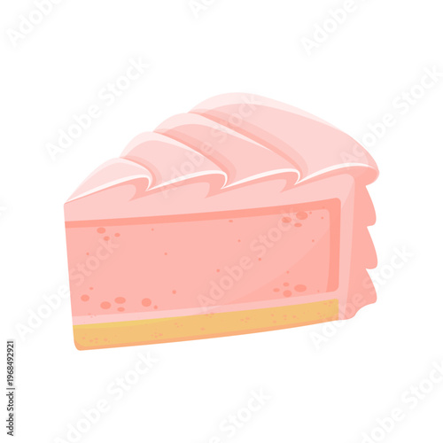 Cute Cartoon Dessert Strawberry Cake Slice Vector Illustration