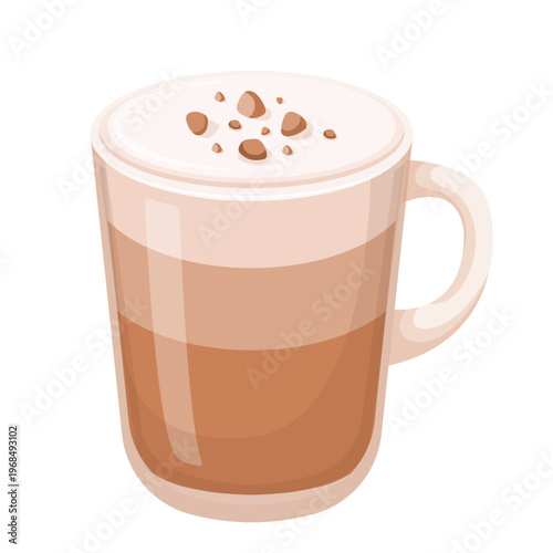 Layered Latte Glass Cup Cartoon Vector Illustration