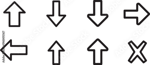 Collection of eight black arrow symbols pointing in different directions Vector
