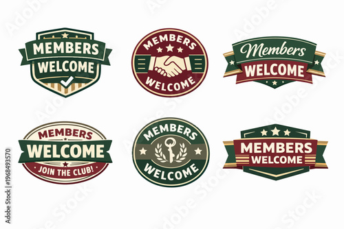 Members welcome badges for clubs, organizations, and communities encouraging new joiners and showing affiliation