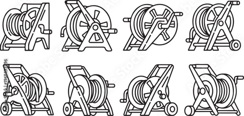 A series of mechanical sketches showing different headlight designs for vehicles Vector