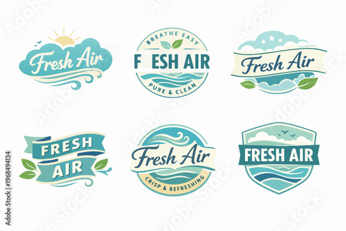 Fresh air branding collection providing diverse eco-friendly logos for products emphasizing pure, clean, and healthy living