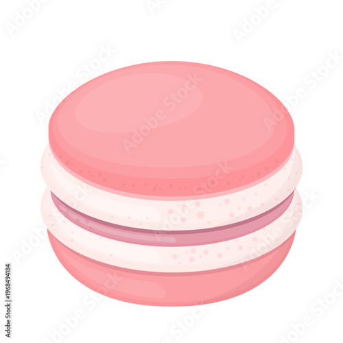 Cute Cartoon Pink Macaron Dessert Vector Illustration