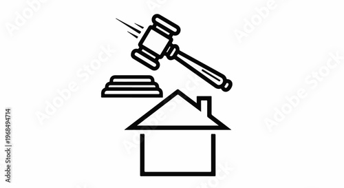 A gavel strikes a sound block above a house outline