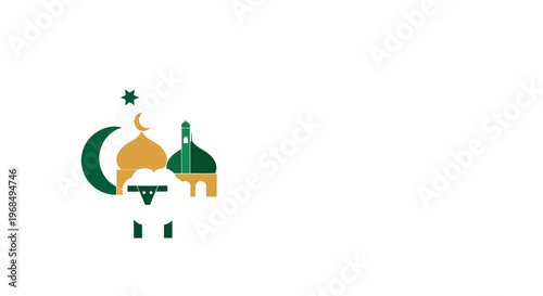 Eid al-Adha Illustration Mosque Crescent Moon Sheep
