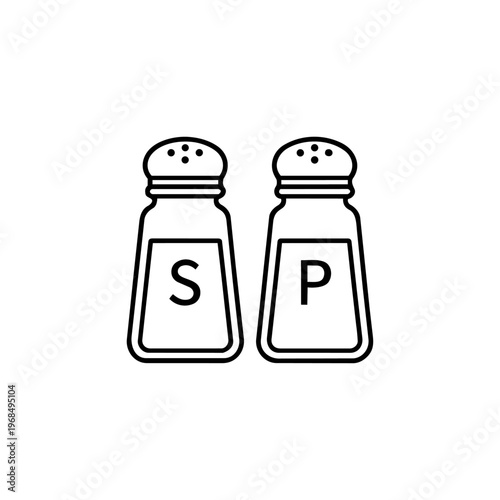 Bold Line Salt and Pepper Shakers Illustration / Kitchen Condiment Vector Icon