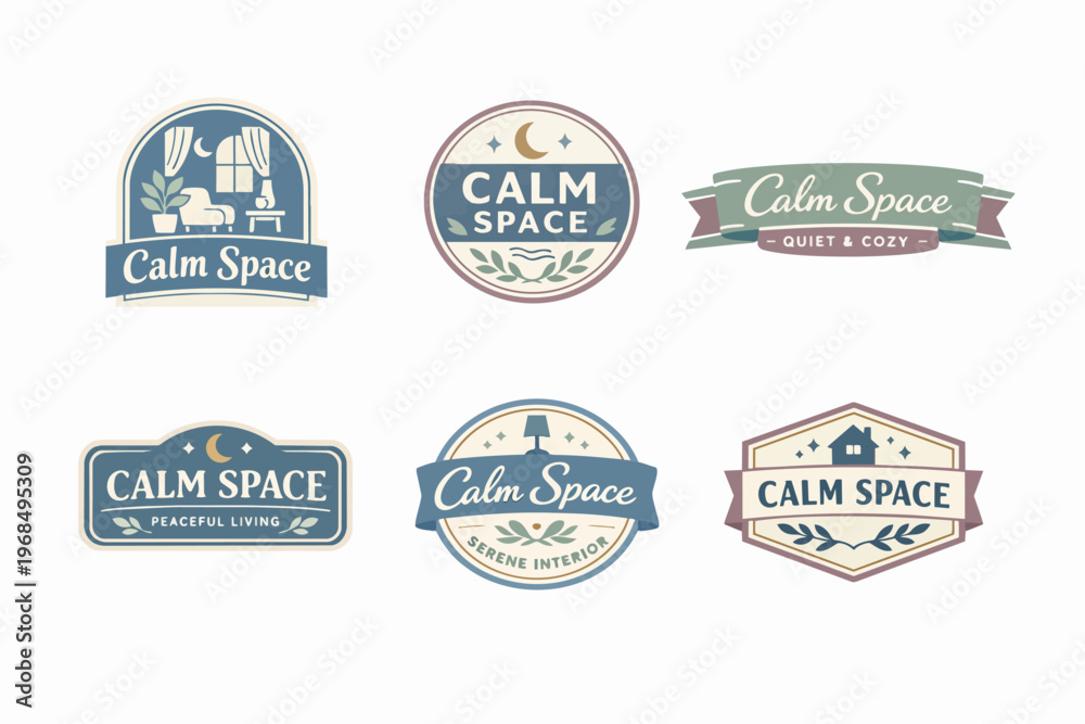 Fototapeta premium Calm space branding logo design elements representing peaceful living, quiet, and cozy interiors