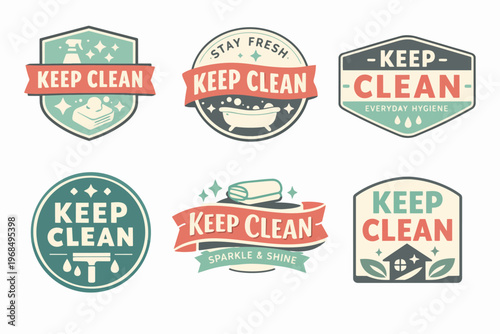 Keep clean labels collection for hygiene, cleaning services, domestic care, and sanitation solutions