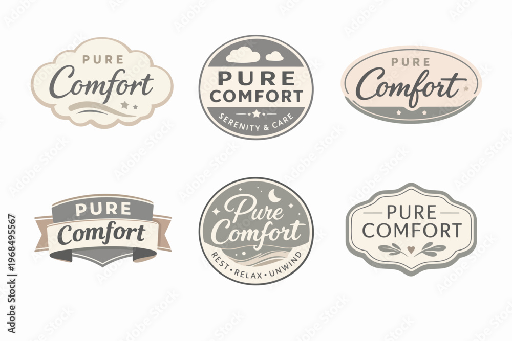 Fototapeta premium Pure comfort logos in a vintage design, offering a set of labels for rest, relaxation, and serenity branding